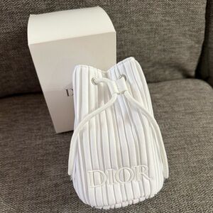Dior Beauty Pleated Drawstring White Pouch Cosmetic Bag New Authentic